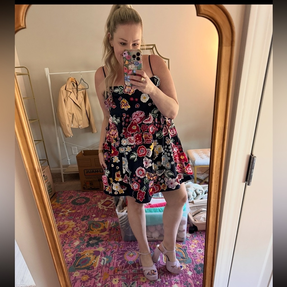 Anthropologie Sleeveless 3D Floral Babydoll Mini Dress - Picture 9 of 10